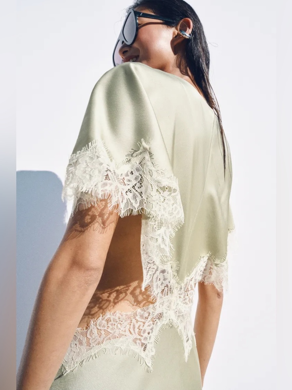 Zara Pale Mint High-Low Lace Trim Dress - Picture 3 of 10